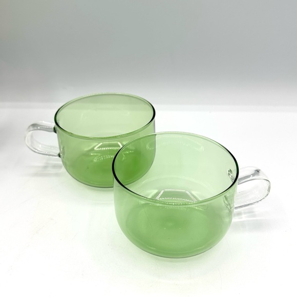 None Other - 2 Borosilicate Green tinted Tea, Coffee or Espresso Glass cups